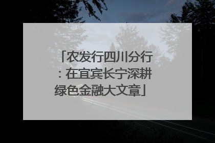 农发行四川分行：在宜宾长宁深耕绿色金融大文章