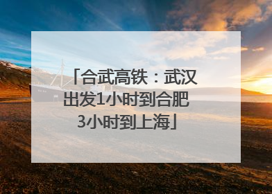 合武高铁：武汉出发1小时到合肥3小时到上海