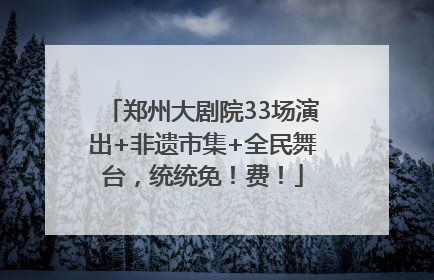 郑州大剧院33场演出+非遗市集+全民舞台，统统免！费！