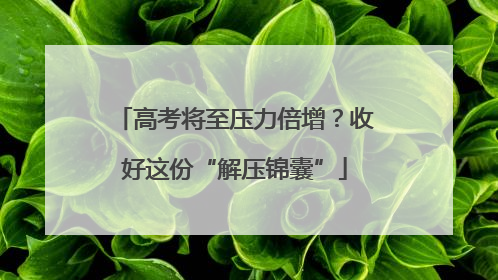 高考将至压力倍增？收好这份“解压锦囊”